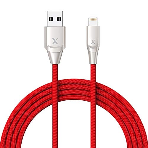 Book Cover Xcentz iPhone Charger 6ft, Apple MFi Certified Lightning Cable iPhone Charger Cable Metal Connector, Durable Braided Nylon High-Speed Charging Cord for iPhone X/XS Max/XR/8 Plus/7/6/5/SE, iPad, Red