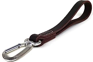 Book Cover Mighty Paw Leather Leash Tab, 12” Short Dog Leash with Carabiner Clip, Training Traffic Lead for Large Dogs (Brown, 12 Inch)