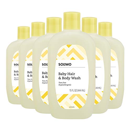 Book Cover Amazon Brand - Solimo Tear-Free Baby Hair and Body Wash, 15 Fluid Ounce (Pack of 6)