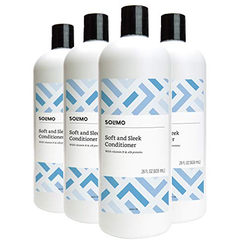 Book Cover Amazon Brand - Solimo Soft & Sleek Conditioner for Dry or Damaged Hair, 28 Fluid Ounce (Pack of 4)