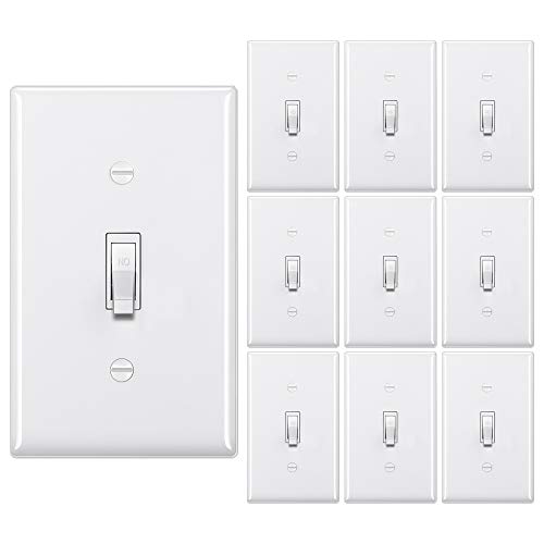 Book Cover [10 Pack] BESTTEN Single-Pole Toggle Light Switch with Cover, 15 Amps 120-277 Volts, AC Electrical Grounding, Commercial and Residential Grade, Wall Plate Included, UL Listed, White