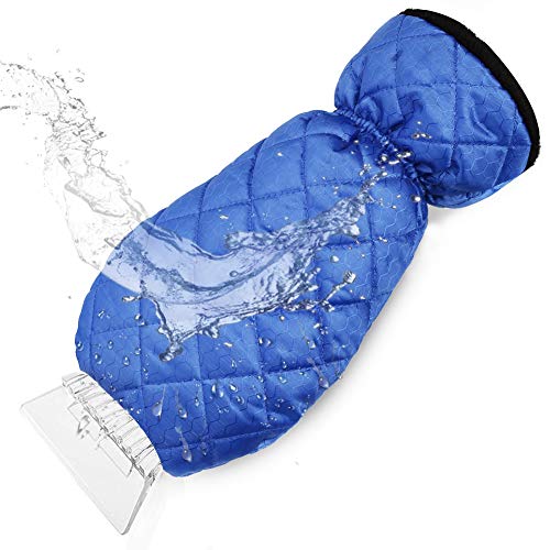 Book Cover cyrico Ice Scraper Mitt for Car Windshield, Waterproof Snow Ice Scraper Gloves with Thick Fleece Lining and Durable Handle for Extra Warmth and Protection,Blue(1 Pack)