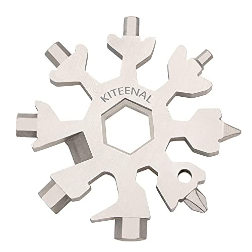 Book Cover Snowflake Multi-Tool - 19-in-1 Stainless Steel Snowflake Tool with Keychain, Screwdriver, Bottle Opener, Compact and Portable for Outdoor Adventure and Daily Use