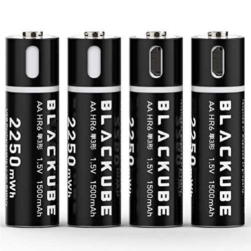 Book Cover USB Rechargeable Batteries 1500mA Li-on Battery AA with 4-in-1 Micro USB Charging Cable,1.5h Quick-Charge with USB Port Patented Design, Built-in Integrated Safety Circuit Protection-4 Packs