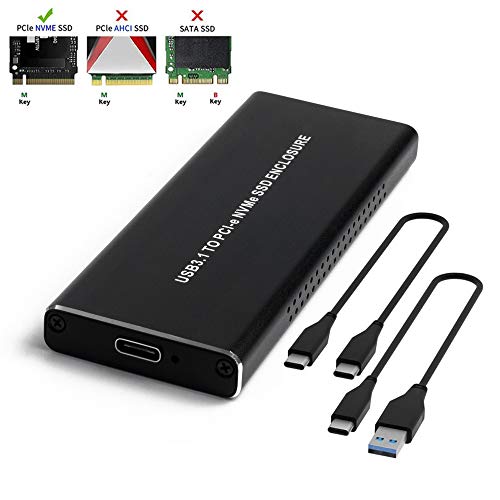 Book Cover QNINE NVME SSD Enclosure, M.2 NVME to USB C Adapter with Case, Based on 10 Gbps USB 3.1 Gen 2 to PCIe Gen 3 x2 Bridge Chip, Included 2 USB Cables, Fit for Samsung 960 970 EVO PRO WD Black NVME SSD