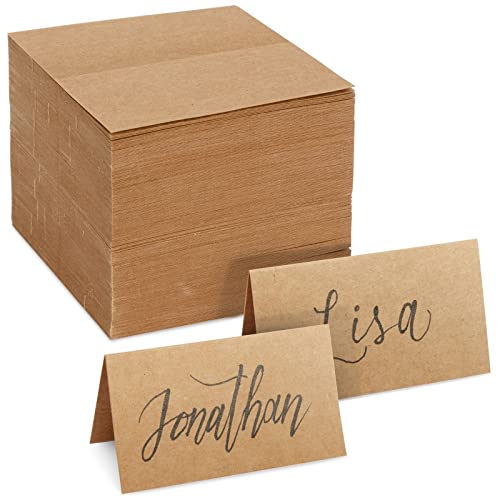 Book Cover 200 Pack Kraft Paper Place Cards for Table Setting, Blank Name Cards for Wedding Reception, Baby Shower, Graduation, Birthday, Table Numbers (3.5 x 2 In, Brown)