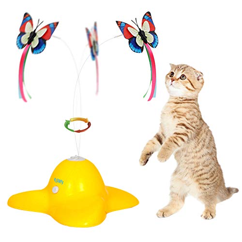 Book Cover FLURFF Cat Toys Interactive, Automatic Electric Rotating Butterfly Cat Toy, Funny Exercise Cat Teaser Toy, Flutter Spinning Battery Operated Kitten Toy, 2 Butterfly Replacements (Yellow)