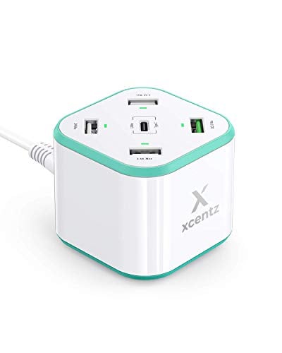Book Cover USB Charger Xcentz 5-Port Desktop Charging Station, Multi Port 48W Cube USB C Wall Charger Quick Charge 3.0 for iPhone 11 Pro/Xs/Max/XR/X/8/7/Plus, iPad Pro/Air/Mini, Galaxy S9/S8/S7 and More, Blue