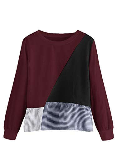 Book Cover SweatyRocks Women's Causal Blouse Striped Color Block Ruffle Hem Long Sleeve T Shirt Tops