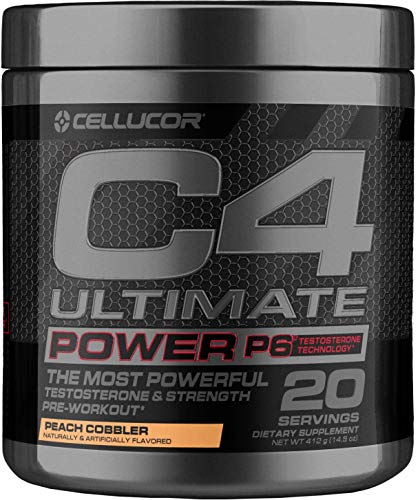 Book Cover C4 Ultimate Power P6 Pre Workout Powder Cherry Pie | Sugar Free Preworkout Energy & Testosterone Booster Supplement for Men, 20 Servings, Peach Cobbler