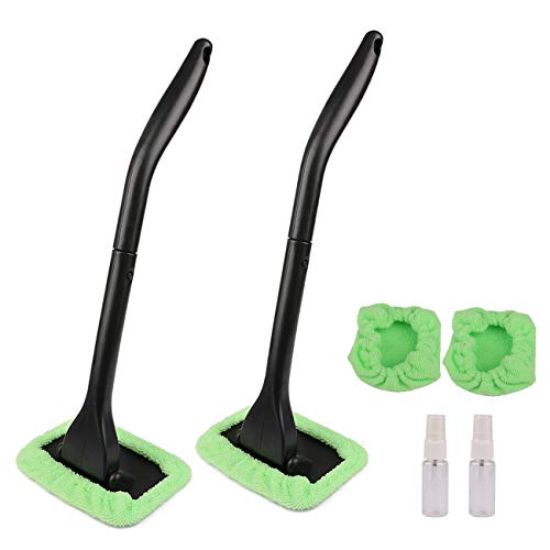 Book Cover Sdootauto Window Windshield Cleaning Tool Auto Glass Cleaner Wiper Extendable Handle Microfiber Cloth Car Cleanser Brush, Come with Cloths and Spray Bottle - 2 Pack