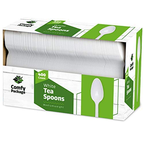 Book Cover 400 Light-Weight White Disposable Plastic Tea Spoons