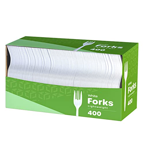 Book Cover Pantry Value 400 Light-Weight White Disposable Plastic Forks (Formerly Comfy Package)