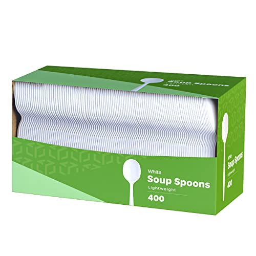 Book Cover Pantry Value 400 Light-Weight White Disposable Plastic Soup Spoons (Formerly Comfy Package)
