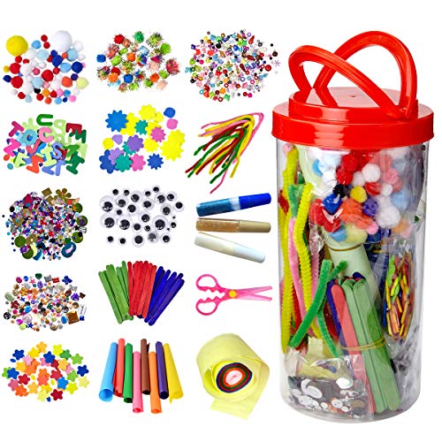 Book Cover Dragon Too Mega Kids Art Supplies Jar - Over 1,000 Pieces of Colorful and Creative Arts and Crafts Materials - Glue, Safety Scissors, Pompoms, Popsicle Sticks, Pipe Cleaners and Loads More