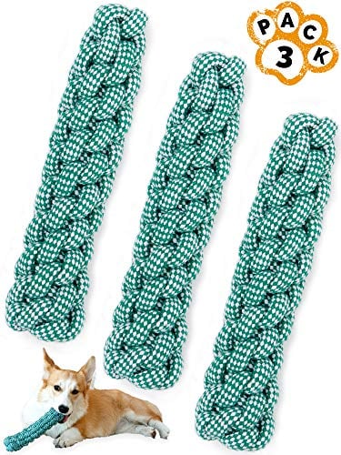 Book Cover Rope Dog Toy Stick Pack - Durable Thick Dog Rope Knot Toys 3-Piece Set for Puppies Medium Large Dogs Play Fetch, Tug of War Dental Pet Toy For Teeth Cleaning Natural Cotton Chewers 8