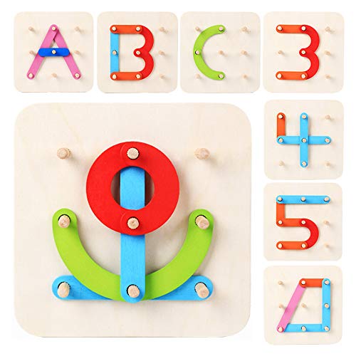 Book Cover LiKee Wooden Pattern Block Alphabet & Number Puzzle Sorting and Stacking Games Montessori Educational Toy Jigsaw Puzzle for Toddlers Kids Boys Girls Age 3+ Years Old and Preschool Classroom