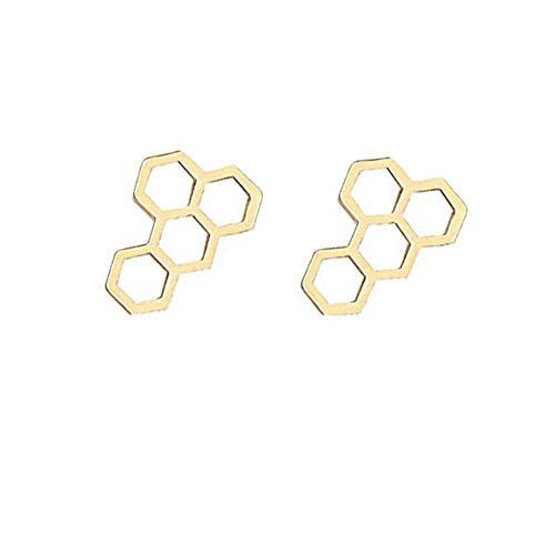 Book Cover RUIZHEN Simple Hexagon Honeycomb Earrings Bee Hive Stud Earrings for Girls