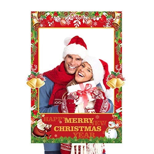 Book Cover Omgouue 2 in 1 Christmas Photo Booth Props Frame Party Supplies - Christmas New Year Party Decorations