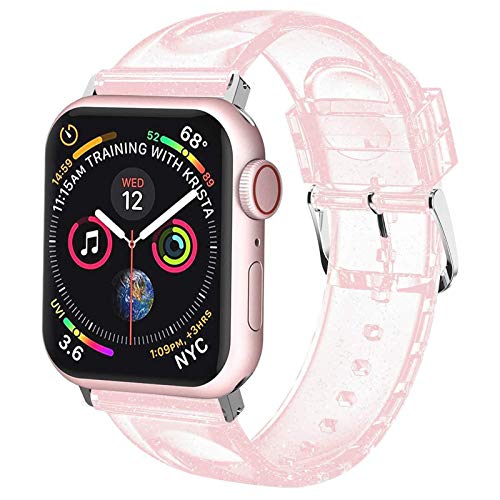 Book Cover iiteeology Compatible with Apple Watch Band 38mm 40mm 41mm, Women Glitter Soft Silicone Sports iWatch Band Strap for Apple Watch Series 8/7/6/SE/5/4/3/2/1 - Pink/Silver