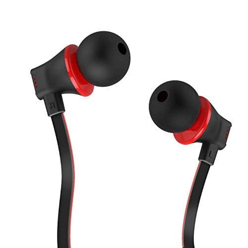 Book Cover Earbuds with Microphone, Vogek Bass in-Ear Headphones Earphones with S/M/L Earbuds and Built-in Mic, Phone Control for Apple iPhone, Samsung, Android Phone and More-Red