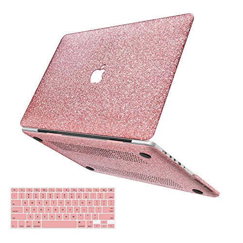 Book Cover MacBook Pro 13 Case,Anban Glitter Bling Smooth Case with Keyboard Cover Compatible for MacBook Pro 13 Inch with Retina Display(Old Gen. 2012-2015),NO CD ROM, NO Touch Bar(Model A1502/A1425),Rose Gold