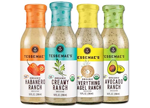 Book Cover Tessemae's Organic Ranch Dressing Lovers Variety Pack, Whole30 Certified, Keto Friendly, USDA Organic, 10 fl oz. Bottles (4-Pack)