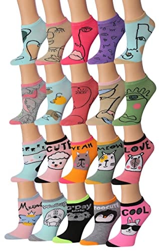 Book Cover Tipi Toe Women's 20 Pairs Colorful Patterned Low Cut/No Show Socks