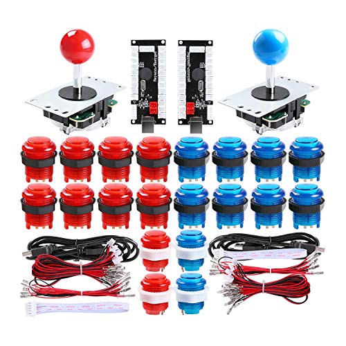 Book Cover Hikig 2 Player led Arcade Buttons and joysticks DIY kit 2X joysticks + 20x led Arcade Buttons Game Controller kit for MAME and Raspberry Pi - Red + Blue Color