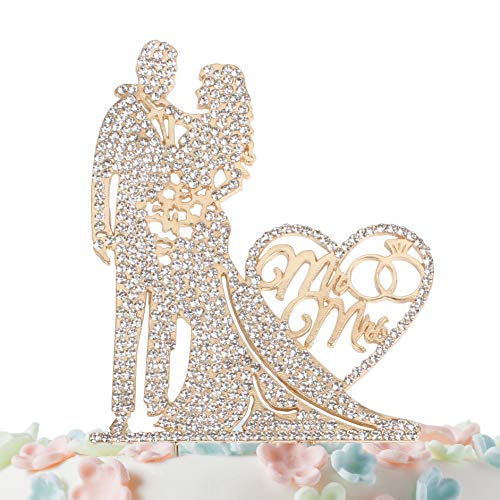 Book Cover Mr and Mrs Cake Topper Rhinestone Crystal Metal Love Wedding Cake Topper Funny Bride and Groom Cake Topper Gold