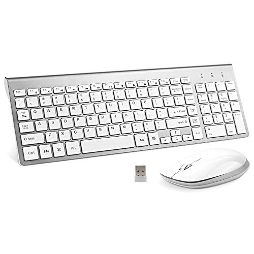 Book Cover Wireless Keyboard and Mouse Combo, FENIFOX USB Slim 2.4G Wireless Keyboard Mouse Full-Size Ergonomic Compact with Number Pad for Laptop PC Computer - Silver White