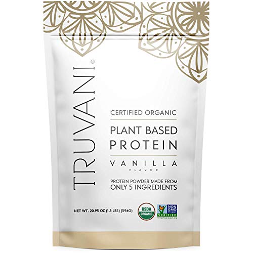 Book Cover Truvani Organic Vegan Protein Powder, Organic Pea Protein Powder, Vegan, Non GMO, Gluten/Diary Free, Vanilla, 20.9oz (1pk, 20 Servings)