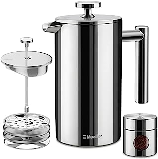 Book Cover Mueller French Press Coffee Maker, 20% Heavier 18/10 Stainless Steel, Multi-Screen System, Rust-Free, Dishwasher Safe