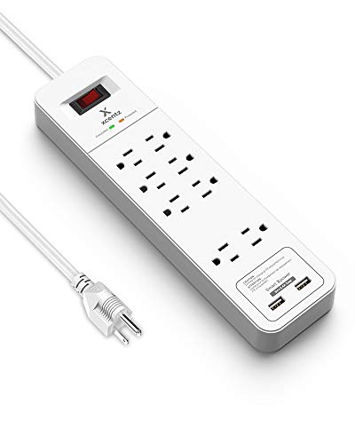Book Cover Xcentz Surge Protector Power Strip, 8 Outlets & 2 Smart USB Ports, 6ft Heavy Duty Extension Cord, 2390 Joules with Lightning & Overload Protection, USB Charging for iPhone, Samsung Galaxy & Tablets
