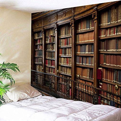 Book Cover UHUSE Wall Hanging Full of Books Bookshelf Tapestry Library Tapestries Deco Study Room Scene Wall Art Bedroom Living Room Home Decor(59X79 Inches)