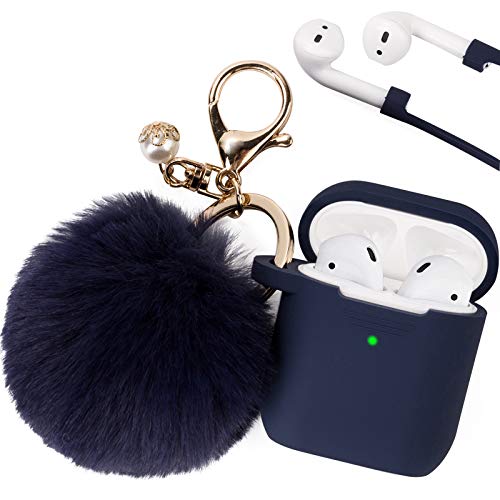 Book Cover Filoto Case for Airpods, Airpod Case Cover for Apple Airpods 2&1 Charging Case, Cute Air Pods Silicone Protective Accessories Cases/Keychain/Pompom/Strap, Best Gift for Girls and Women, Midnight Blue