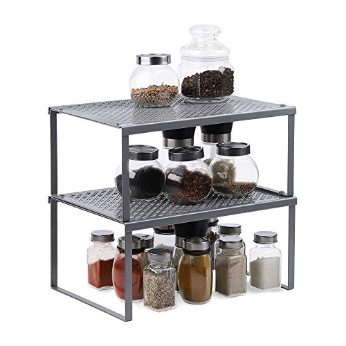 Book Cover NEX Kitchen Cabinet And Counter Shelf Organizer, Expandable & Stackable, Silver