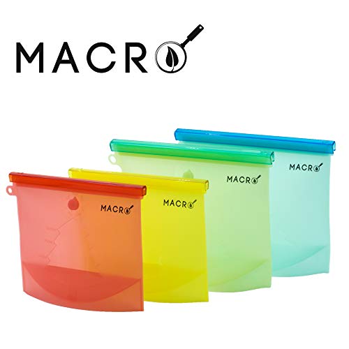 Book Cover Macro Reusable Silicone Food Storage Bags with Expiry Date Timer: Fresh Seal Silicone Sandwich Snack Bag: Plastic and BPA Free: 5 Pack: 3 Large 2 Medium: Leak Proof Dishwasher Safe Baggies