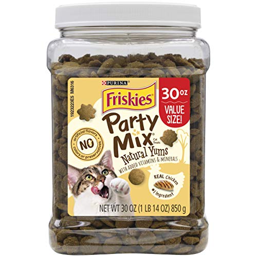 Book Cover Purina Friskies Natural Cat Treats, Party Mix Natural Yums With Real Chicken & Vitamins, Minerals & Nutrients - 30 oz. Canister