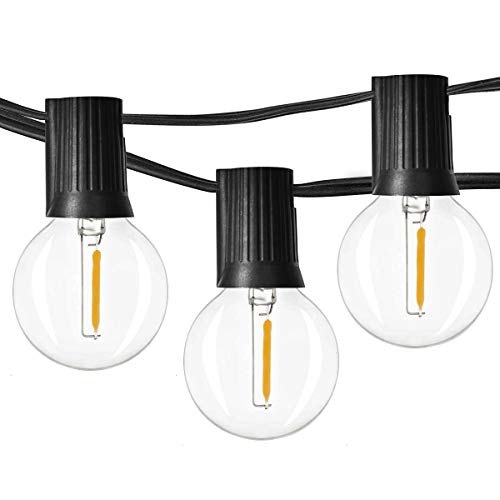Book Cover Newpow 48ft LED Globe String Lights Dimmable with 25 G40 Vintage Edison LED Bulbs (2 Extra) 1W 60Lm 2500K Warm Glow for Indoor/Outdoor Decoration and lighting - Black, UL listed
