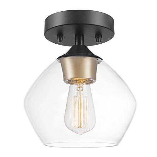 Book Cover Globe Electric 60333 Harrow Light Semi-Flush Mount, Matte Black with Clear Glass Shade, 9.1