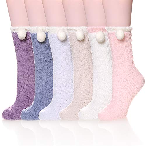 Book Cover Womens Soft Warm Fuzzy Slipper Socks Fluffy Cozy Winter Christmas Home Socks 6 Pairs(Mixcolor)