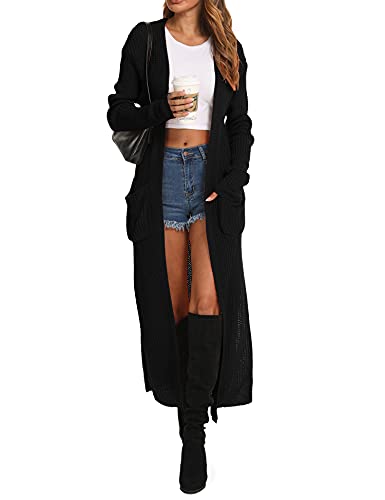 Book Cover Womens Casual Long Sleeve Split Open Cardigan Knit Long Cardigan Sweaters with Pockets