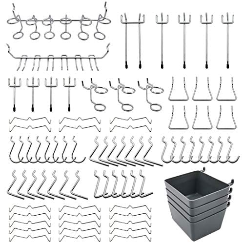 Book Cover Pegboard Hooks Assortment with Pegboard Bins, Peg Locks, for Organizing Tools, 80 Piece
