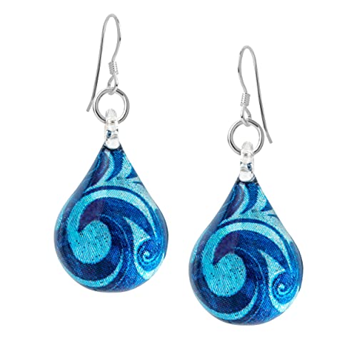 Book Cover Chuvora 925 Sterling Silver Glass Jewelry Filigree Blue Sea Wave Design Dangle Hook Earrings for Women