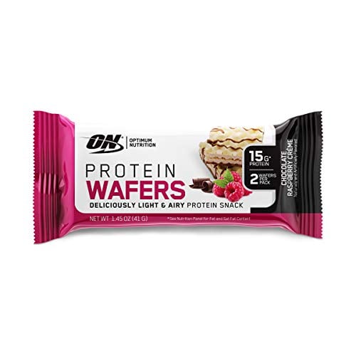Book Cover Optimum Nutrition High Protein Wafer Bars, Low Sugar, Low Fat, Low Carb Dessert, Protein Snack, Chocolate Raspberry, 9 Count