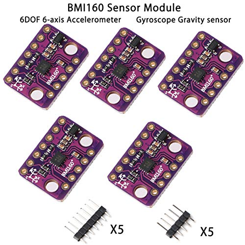 Book Cover MakerFocus 5pcs BMI160 Module 6DOF 6-axis Accelerometer and Gyroscope Gravity Sensor Built in PMU I2C Breakout SPI Interface for Arduino, Walking Step, Acceleration Detection Series DIY