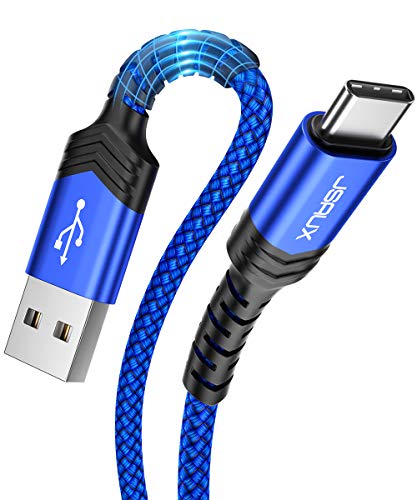Book Cover USB Type C Cable,JSAUX 3-Pack(1ft+3.3ft+6.6ft) USB-C to USB A 2.0 Fast Charger Nylon Braided Cord Compatible Samsung Galaxy S10 S9 S8 Plus Note 9 8,Moto Z,LG V20 G6 G5,Nintendo Switch and More(Blue)