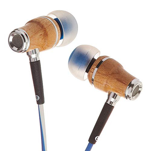 Book Cover Symphonized NRG X Premium Genuine Wood Earbuds, In-Ear Noise-Isolating Headphones, Earphones with Angle-Fit Ear Tips, In-line Microphone and Volume Control, Stereo Earphones (Blue&White)