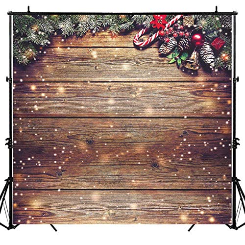 Book Cover Allenjoy 8X8ft Rustic Christmas Wood Photography Backdrop Sparkle Bokeh Brown Wooden Board Vintage Wall Floordrop Winter Family Party Decorations Holiday Xmas Background Portrait Studio Photo Booth